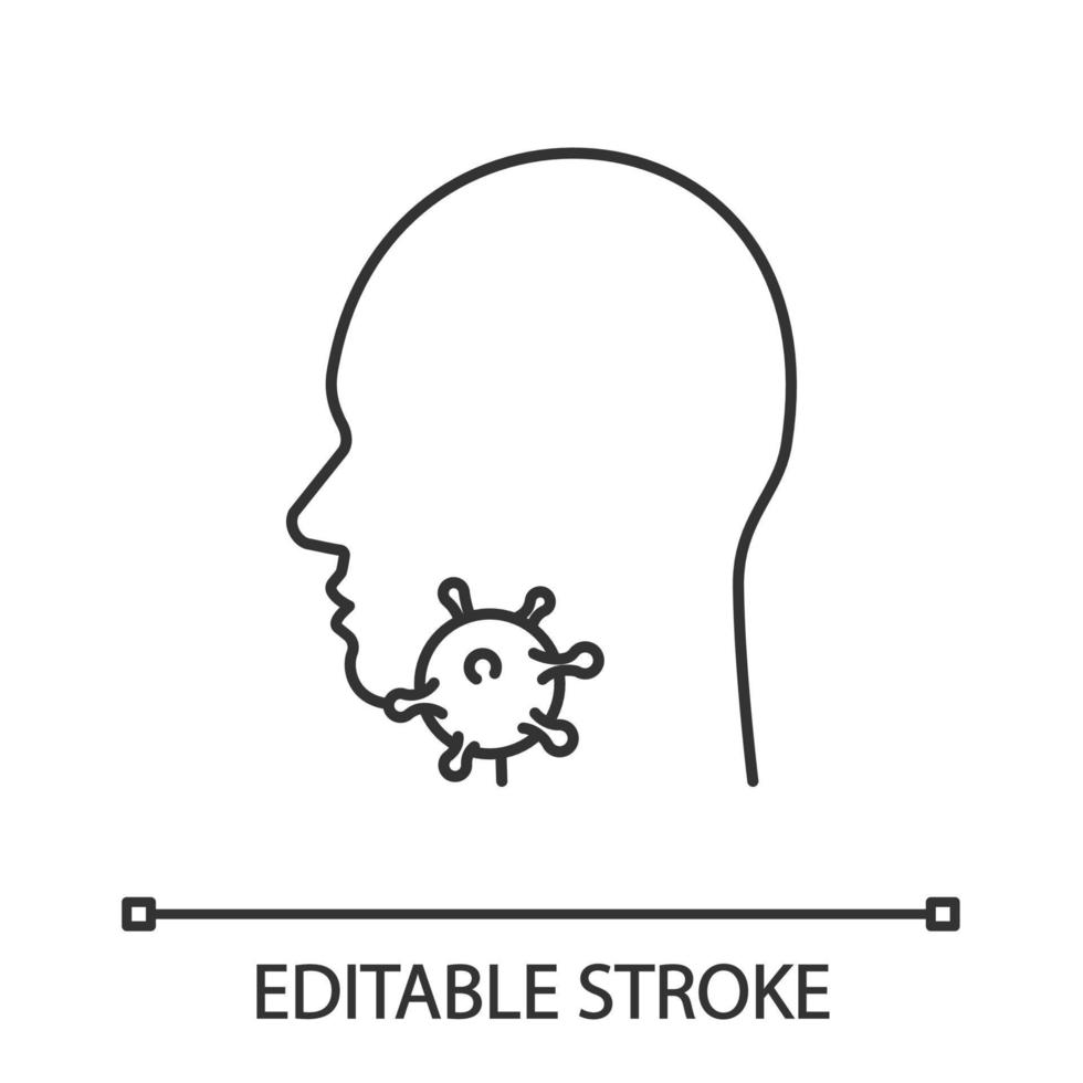 icona lineare di mal di gola. illustrazione di linea sottile. ghiandole, tonsille, infiammazione della faringe. infezione da virus della gola. epidemie influenzali. simbolo di contorno. disegno vettoriale isolato profilo. tratto modificabile