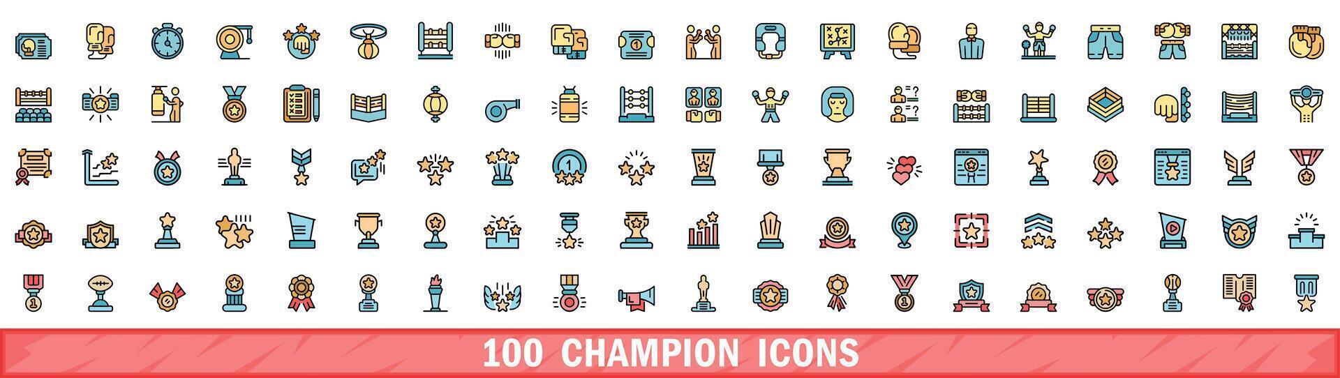 100 campione icone impostare, colore linea stile vettore