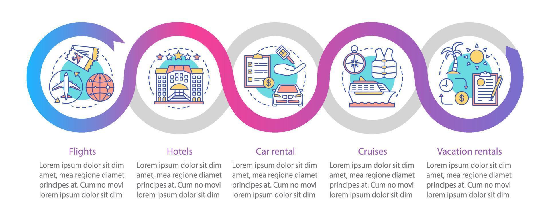 modello di infografica vettoriale pianificatore di viaggio. vacanza. elementi di design di presentazione aziendale. visualizzazione dei dati con cinque passaggi e opzioni. grafico della sequenza temporale del processo. layout del flusso di lavoro con icone lineari