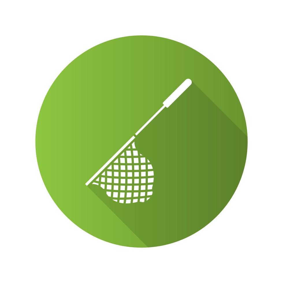 icona del glifo con ombra lunga scoop net design piatto. attrezzi da pesca. rete a cerchio. illustrazione di sagoma vettoriale