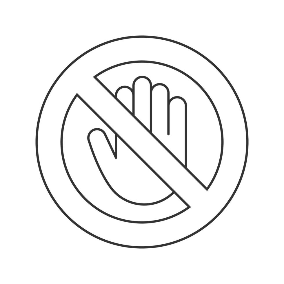 segno proibito con icona lineare della mano di arresto. nessun divieto di ingresso. Non toccare. illustrazione di linea sottile. disegno vettoriale isolato profilo. simbolo di contorno