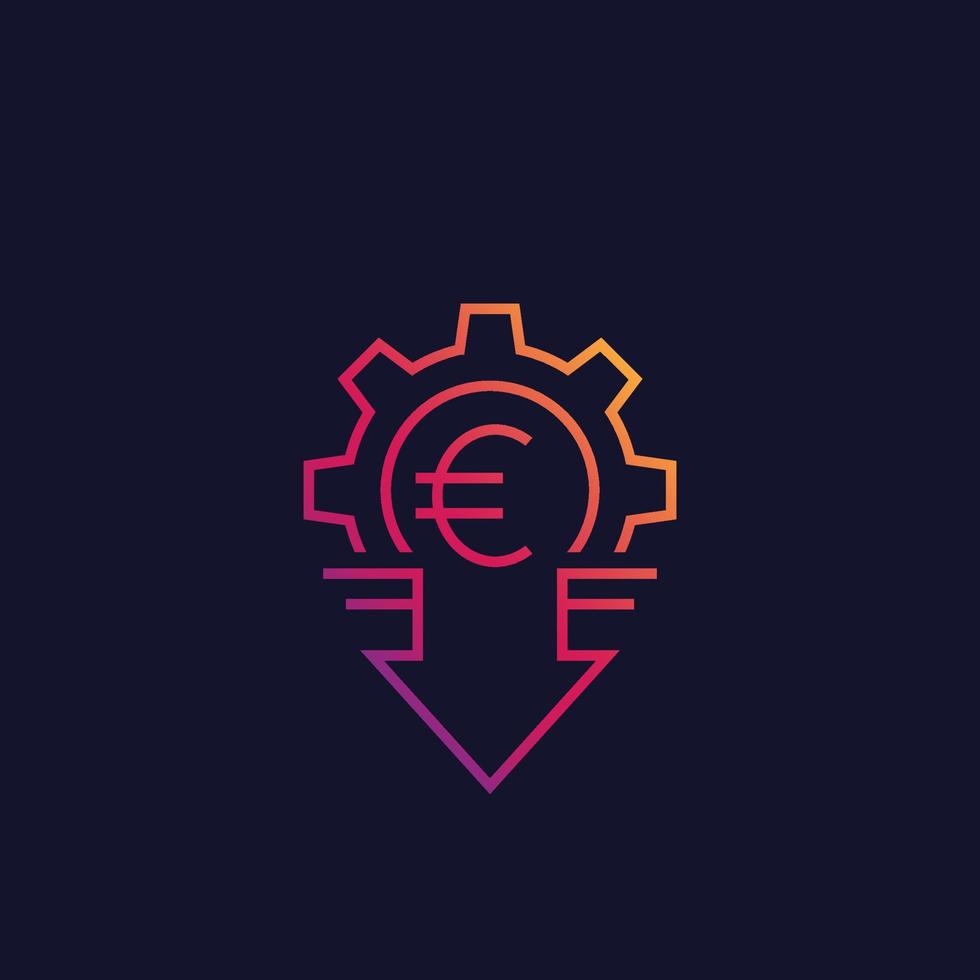 icona di riduzione dei costi con euro, stile di linea vettore