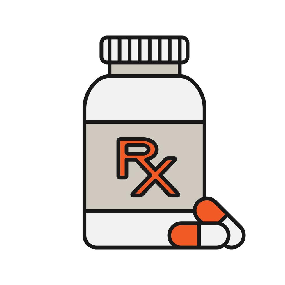 icona del colore della bottiglia di pillola rx. prescrizione medica. illustrazione vettoriale isolato