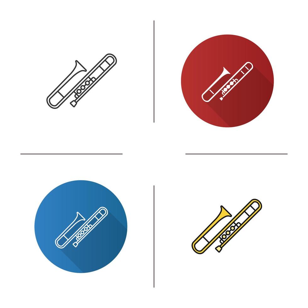 icona di trombone. design piatto, stili lineari e di colore. tromba. illustrazioni vettoriali isolate
