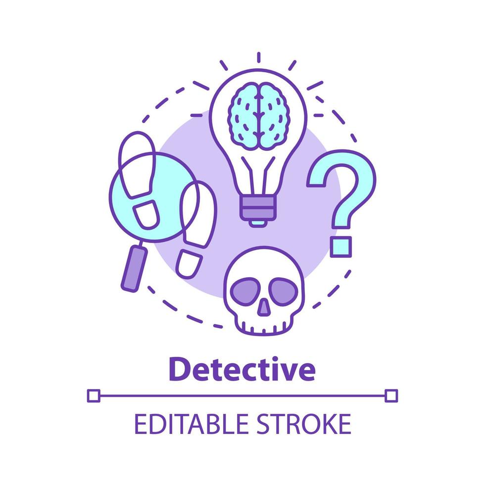 icona del concetto di letteratura investigativa. illustrazione al tratto sottile idea fantascienza criminale. mistero storia criminale e indagine. giallo. ricerca di prove. disegno vettoriale isolato profilo. tratto modificabile