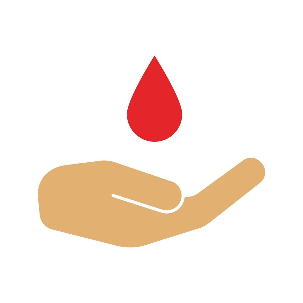 icona del colore della donazione di sangue. mano umana con goccia di sangue. illustrazione vettoriale isolato