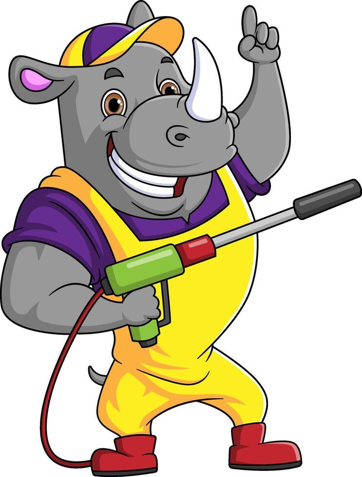 un' rinoceronte cartone animato portafortuna per auto lavare Tenere un' alto pressione rondella pistola Jet spray vettore