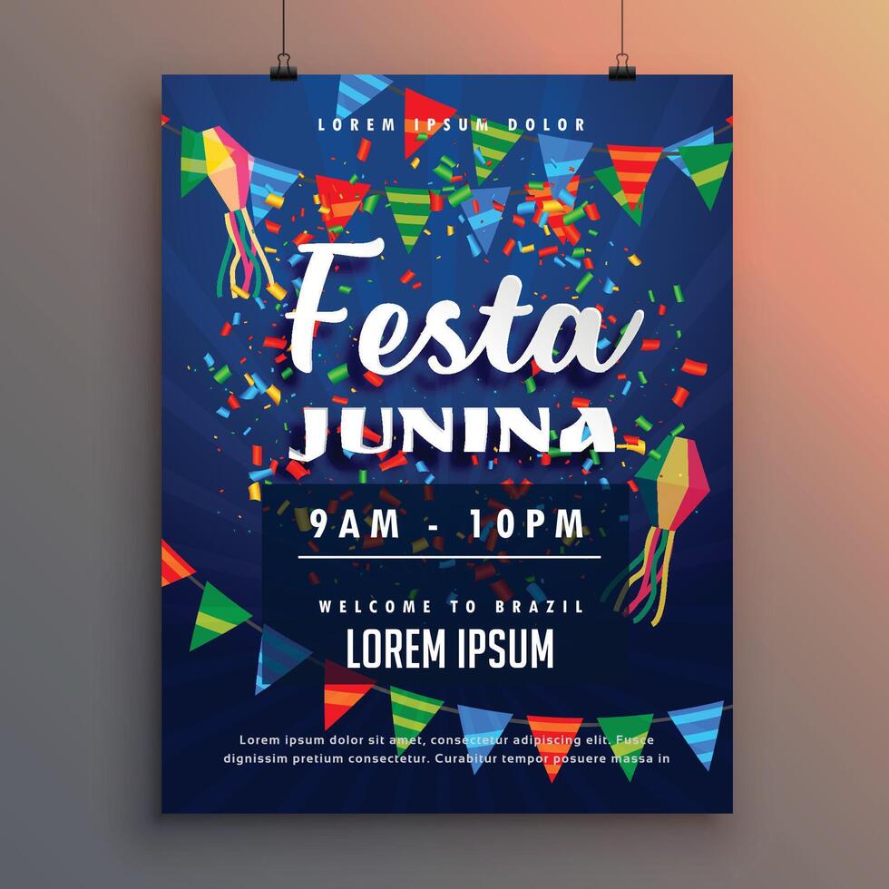 festa junina festa aviatore manifesto con coriandoli e ghirlande decorazione vettore