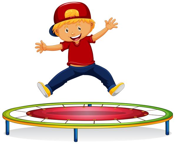 Ragazzo felice che salta sul trampolino vettore