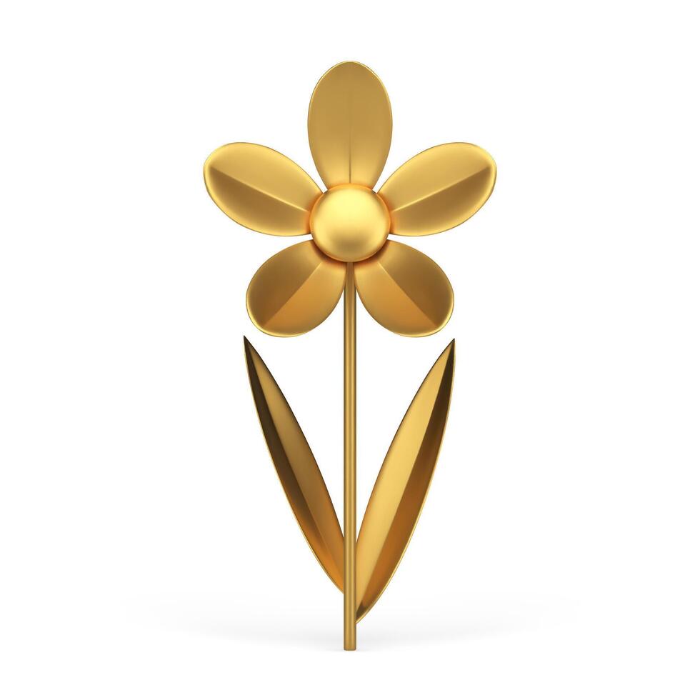 camomilla d'oro pianta con germoglio e stelo le foglie premio metallico design 3d icona realistico vettore