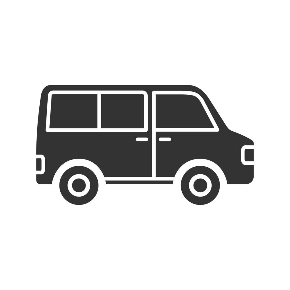 icona del glifo con minibus. minivan. auto di famiglia. simbolo di sagoma. spazio negativo. illustrazione vettoriale isolato