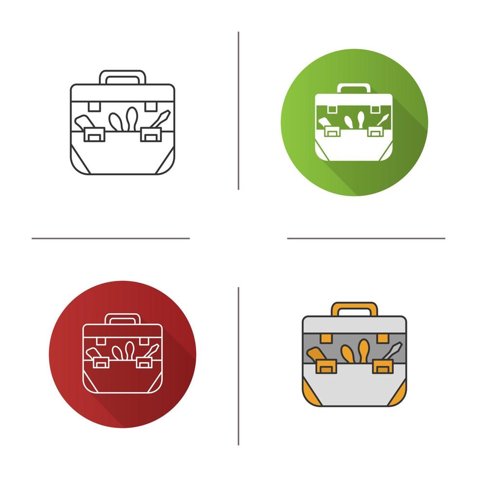 icona della borsa degli attrezzi. cassetta degli attrezzi. design piatto, stili lineari e di colore. illustrazioni vettoriali isolate