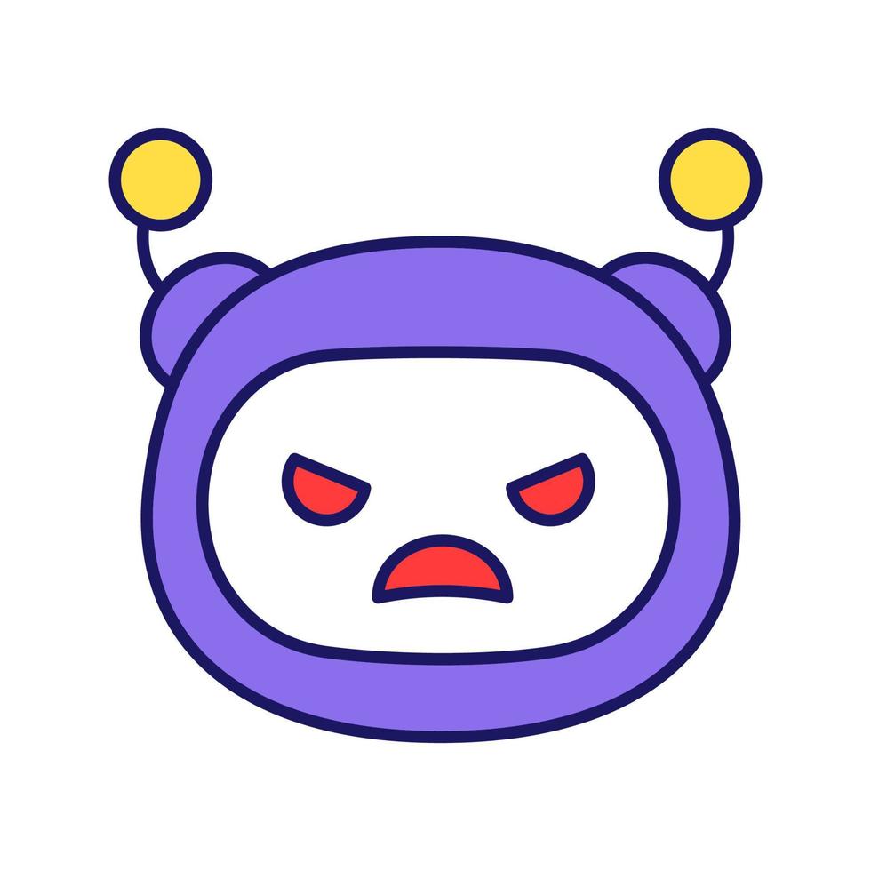 icona di colore emoji robot arrabbiato. faccina di chatbot accigliata. emoticon chatbot. entità conversazionale artificiale. assistente virtuale. intelligenza artificiale. illustrazione vettoriale isolato