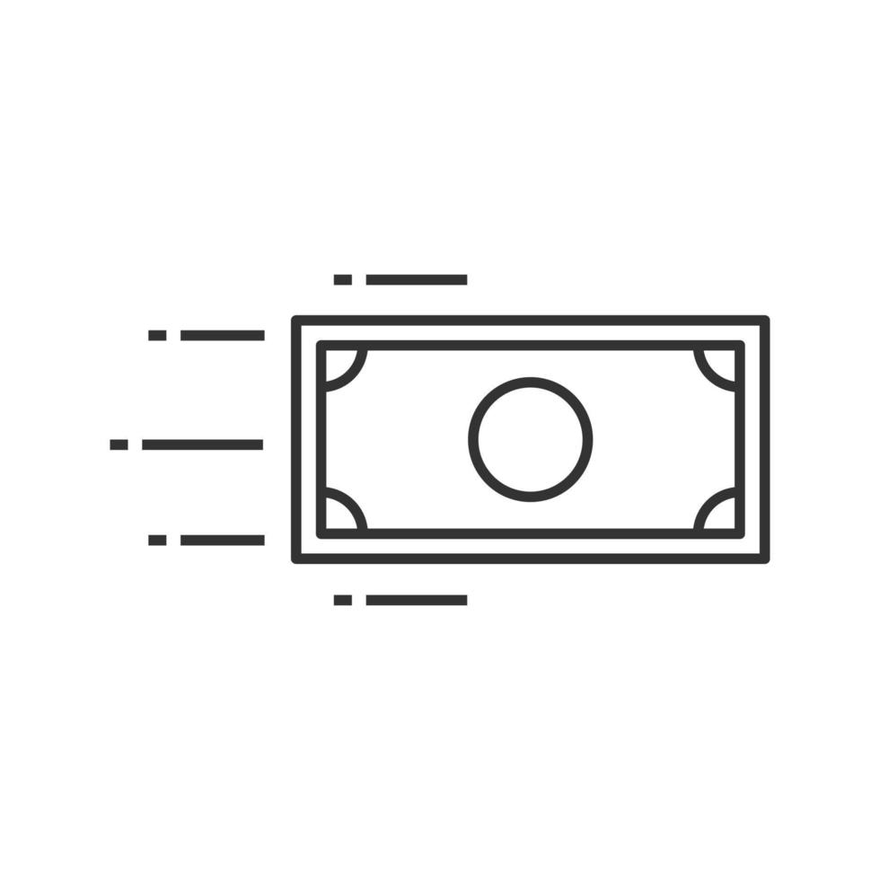 icona lineare della banconota del dollaro volante. illustrazione di linea sottile. pagamenti veloci. transazione di denaro rapida. simbolo di contorno. disegno vettoriale isolato contorno