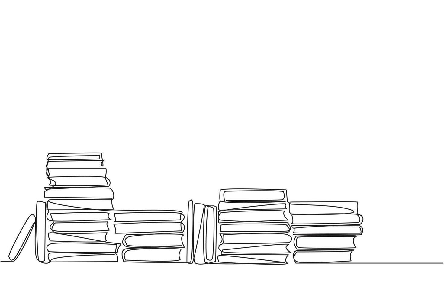 continuo uno linea disegno molte di libri ammucchiati su. confezionato dopo essere portato a partire dal il libro Festival. libri per leggere mentre nel spazio. studia. finzione. singolo linea disegnare design illustrazione vettore