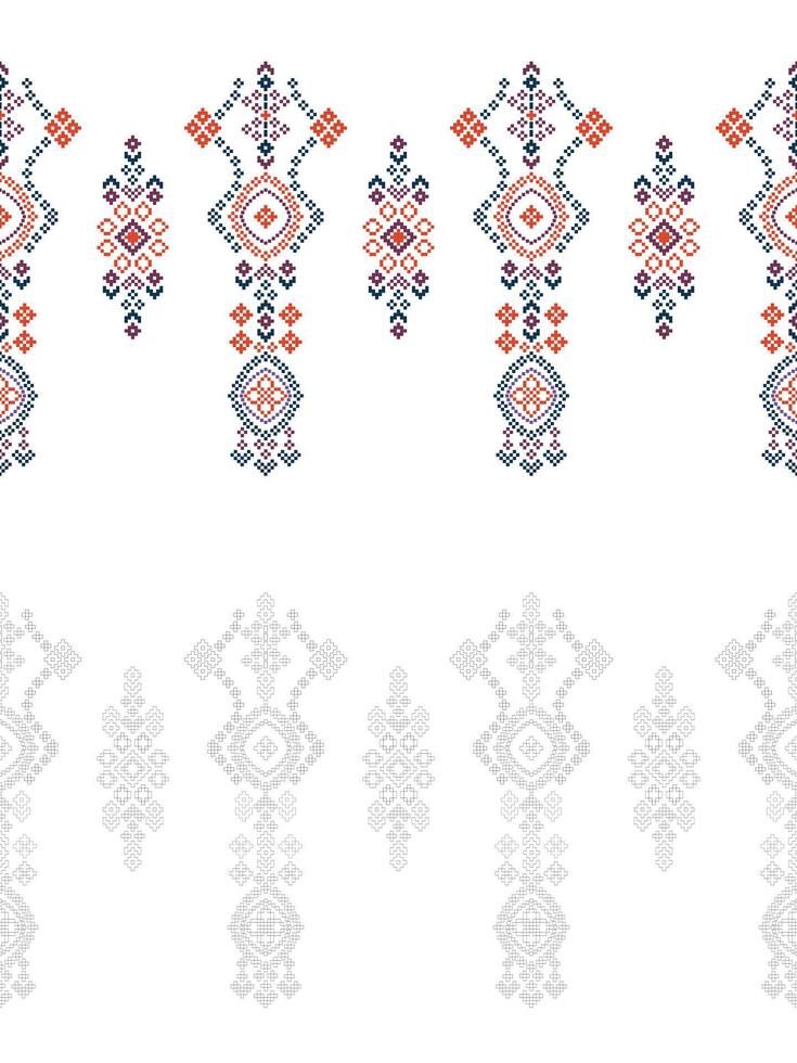 tradizionale etnico motivi ikat geometrico tessuto modello attraversare punto.ikat ricamo etnico colorazione dipingere pixel bianca sfondo. astratto, illustrazione. trama, decorazione, carta da parati. vettore