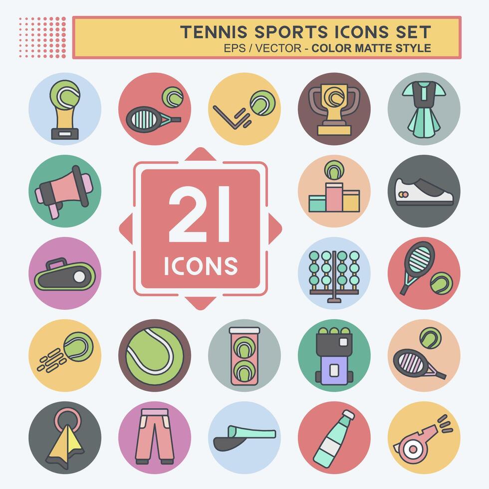icona impostato tennis gli sport. relazionato per passatempo simbolo. colore compagno stile. semplice design illustrazione vettore