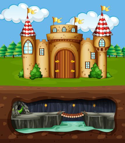 Un castello e una caverna sotterranea del drago vettore
