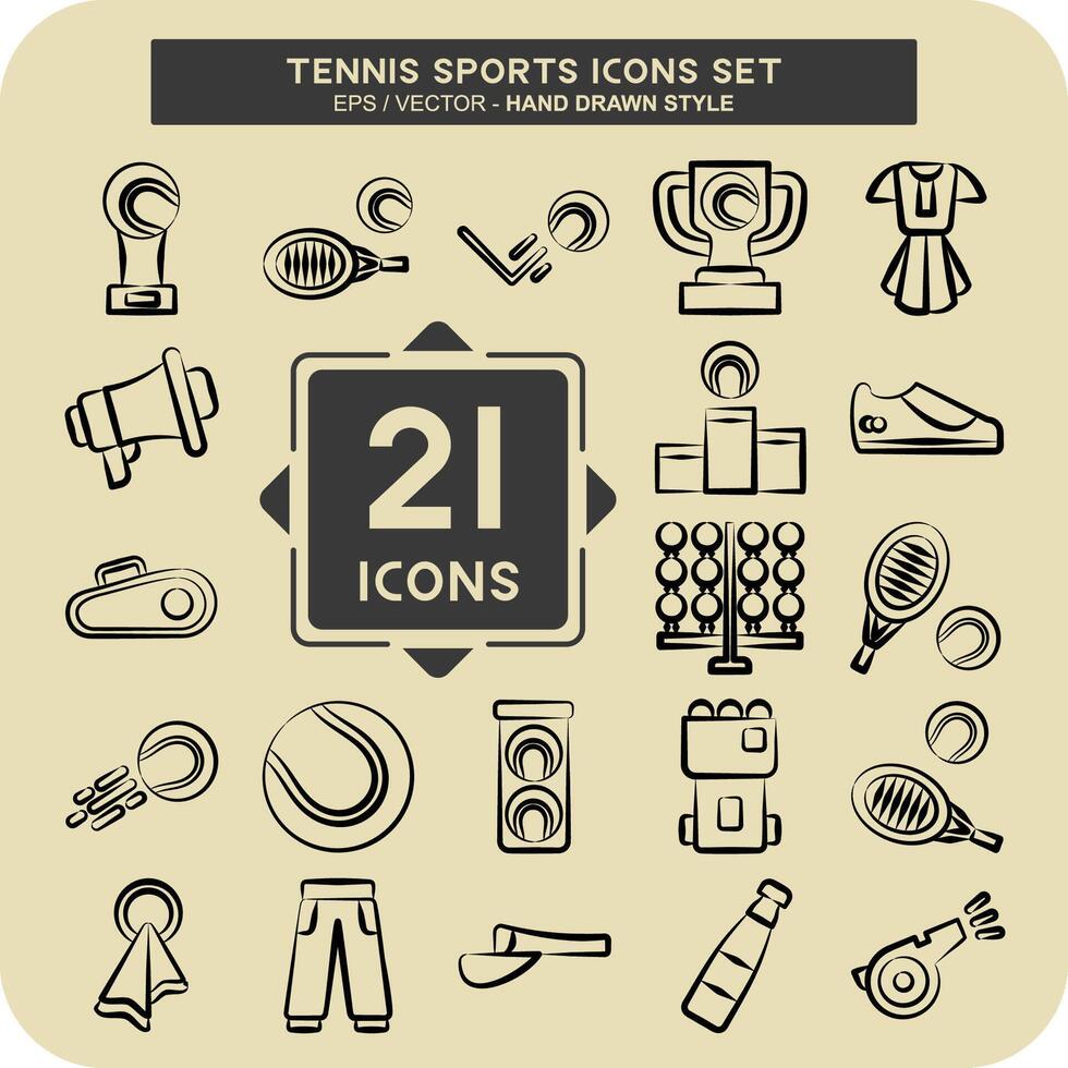 icona impostato tennis gli sport. relazionato per passatempo simbolo. mano disegnato stile. semplice design illustrazione vettore