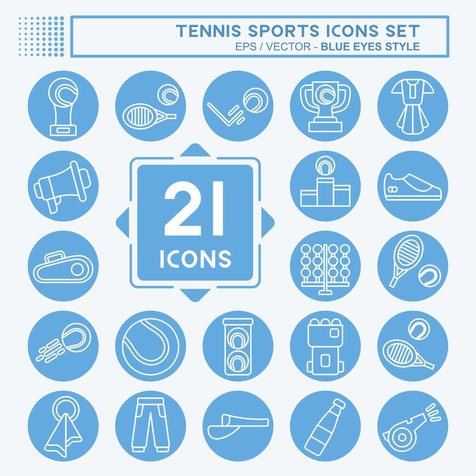 icona impostato tennis gli sport. relazionato per passatempo simbolo. blu occhi stile. semplice design illustrazione vettore