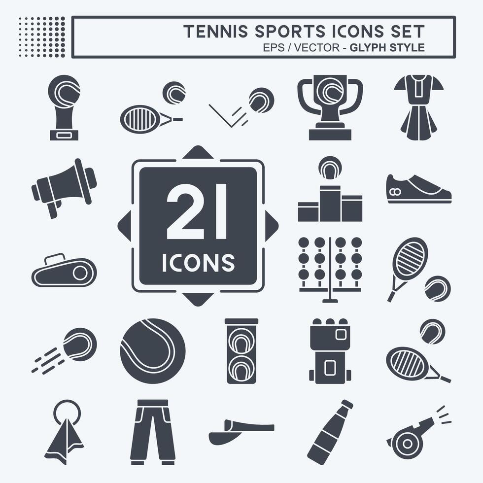 icona impostato tennis gli sport. relazionato per passatempo simbolo. glifo stile. semplice design illustrazione vettore