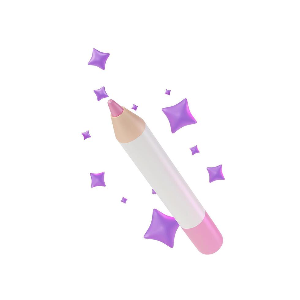 3d Aperto luminosa rosa labbro matita cartone animato design stile. vettore