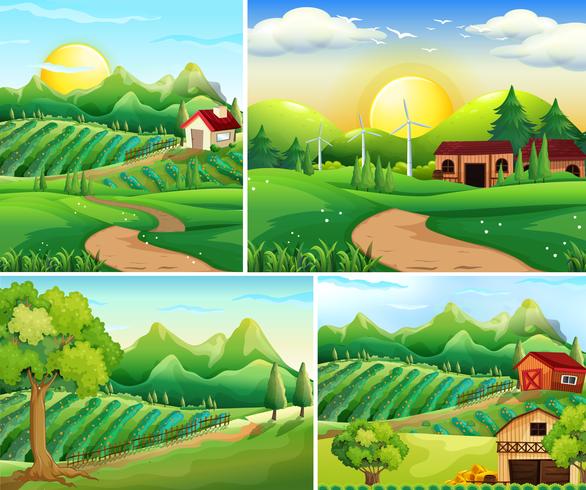 Quattro scene di sfondo della fattoria vettore
