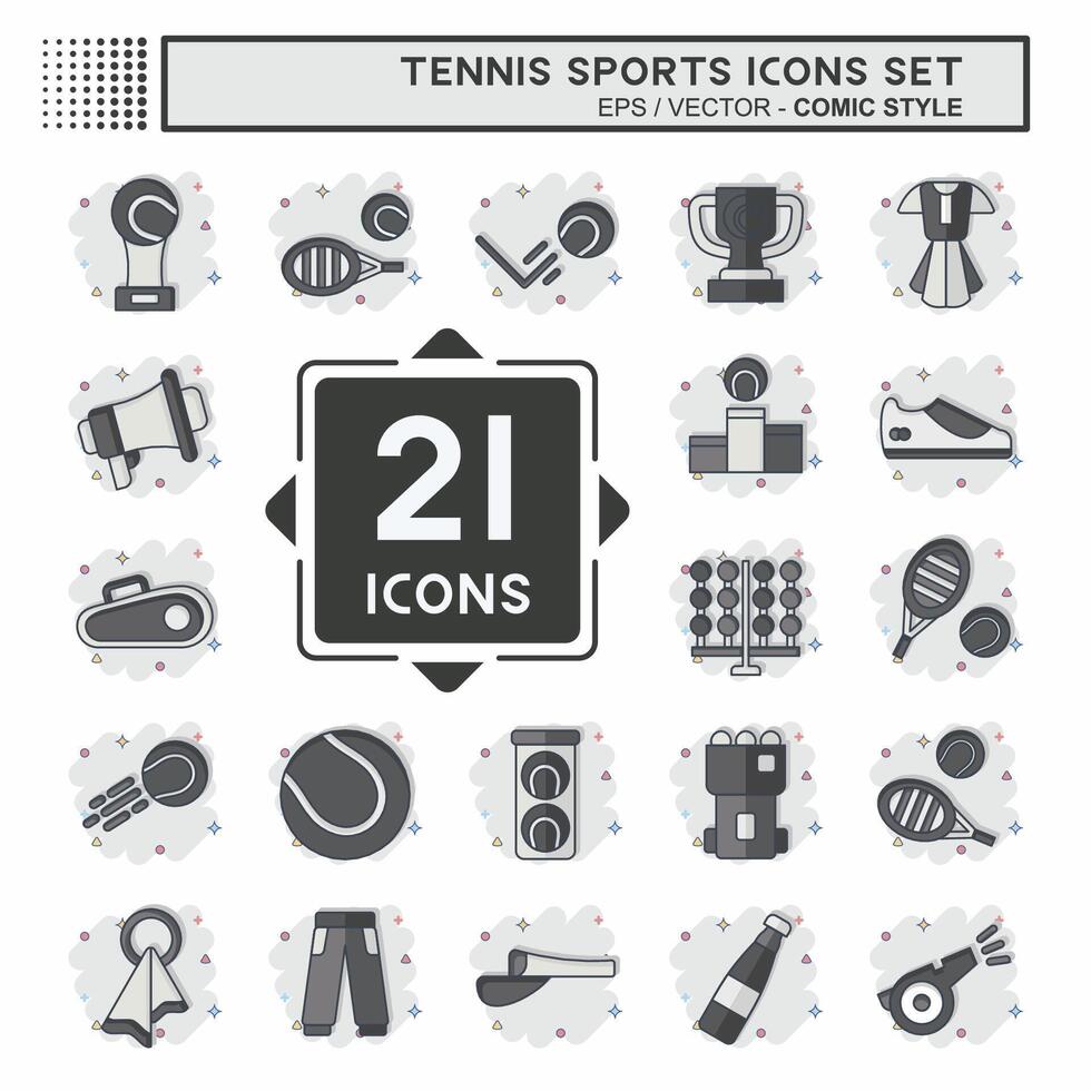 icona impostato tennis gli sport. relazionato per passatempo simbolo. comico stile. semplice design illustrazione vettore