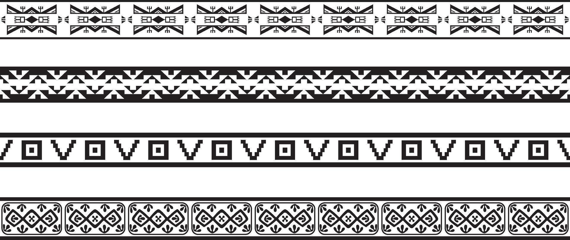 monocromatico impostato di senza soluzione di continuità frontiere, nativo americano cornici. il infinito modello di il popoli di centrale e Sud America, il aztechi, il maya, il incas. vettore