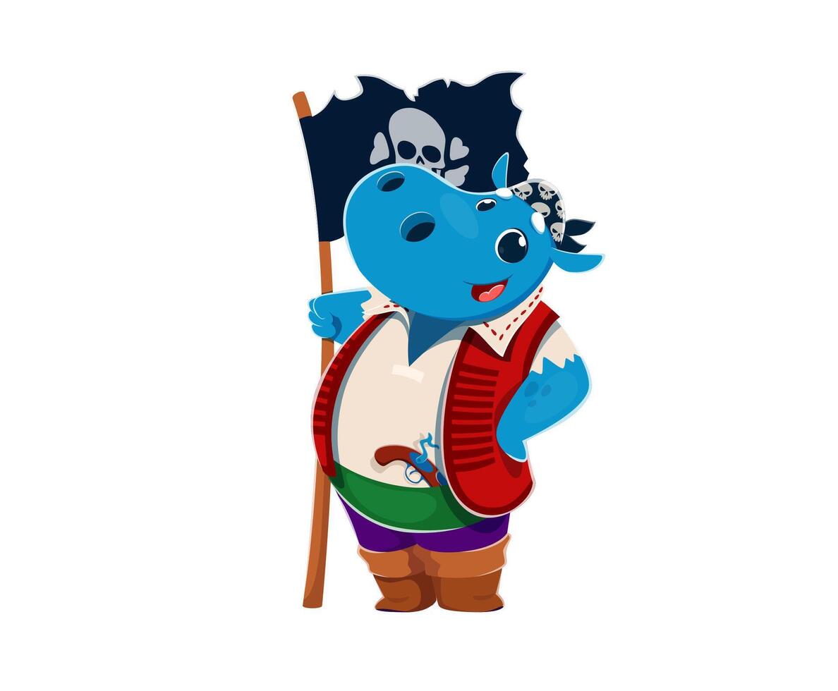 cartone animato ippopotamo animale marinaio o pirata personaggio vettore