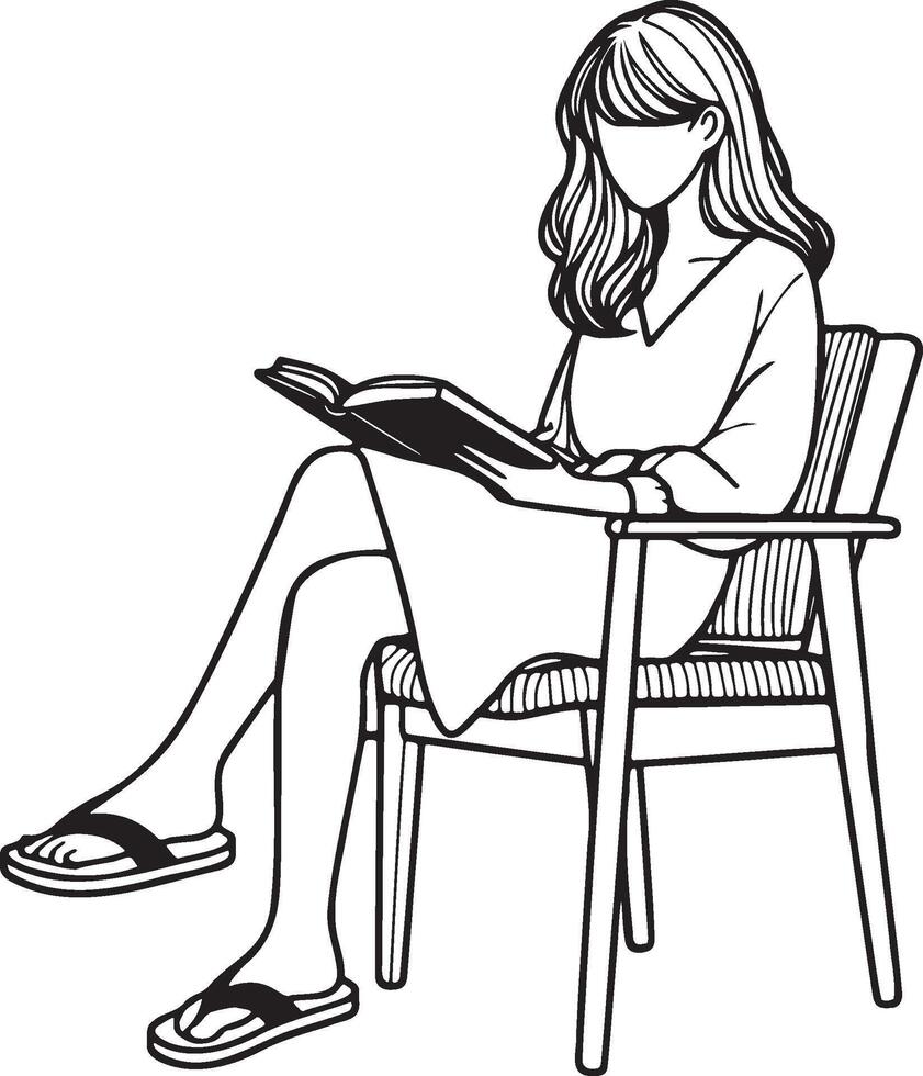 donna leggere libro schizzo disegno. vettore