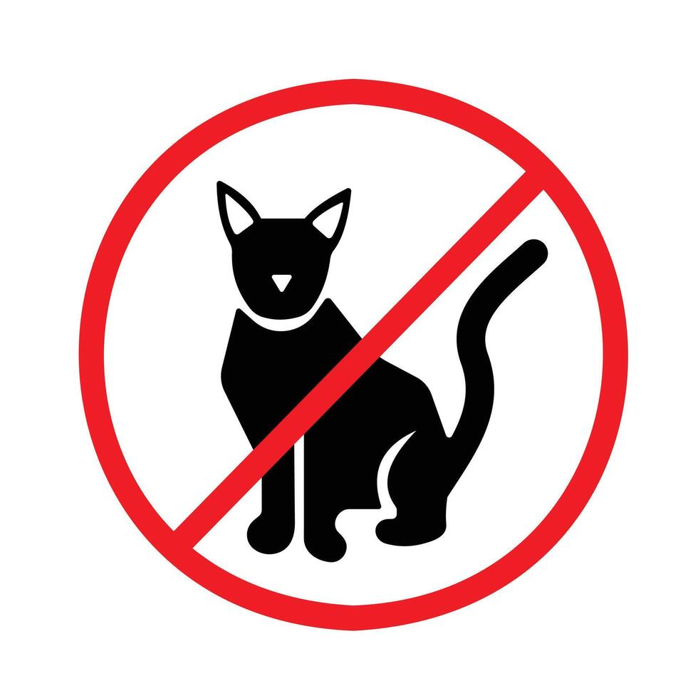 no animali domestici, animali, gatti o cane cartello età icona illustrazione con rosso attraversare isolato su piazza bianca sfondo. semplice piatto manifesto grafico design per stampe. vettore