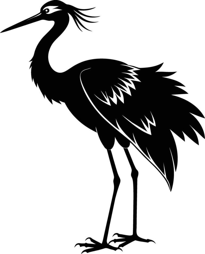 un' silhouette di un' gru uccello in piedi su un' bianca sfondo vettore