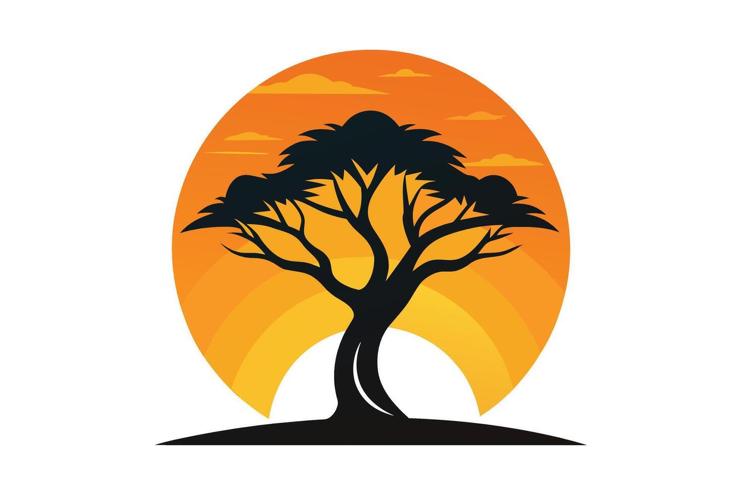 dinamico tramonto albero icona minimalista illustrazione vettore