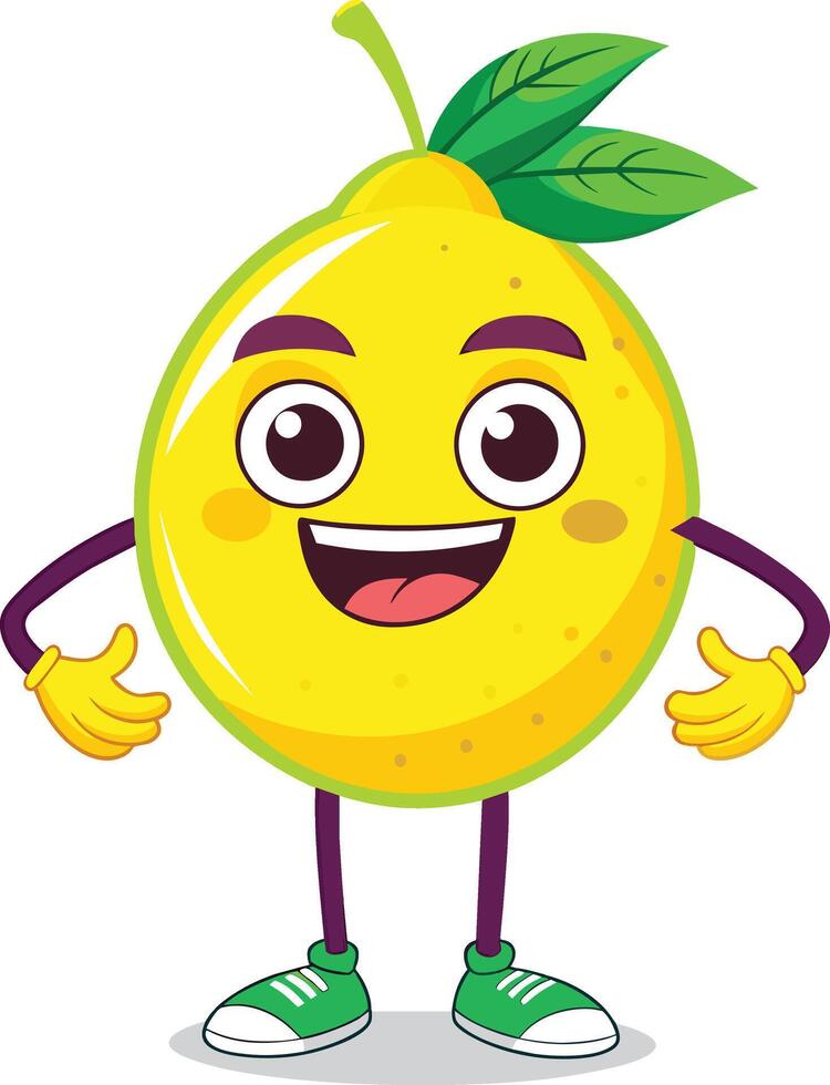 Limone frutta personaggio cartone animato illustrazione. Limone frutta mascotte. vettore