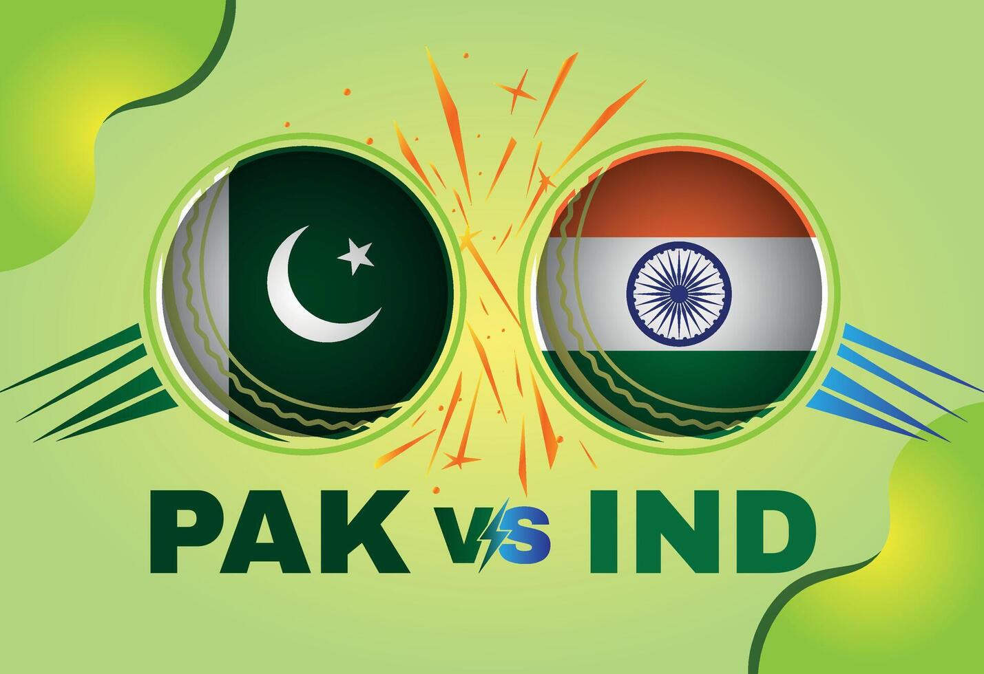 Pakistan vs India cricket incontro concetto con bandiera e cricket sfera. creativo illustrazione di partecipante paesi bandiere con pendenza sfondo. Pakistan vs India cricket incontro sociale media inviare. vettore