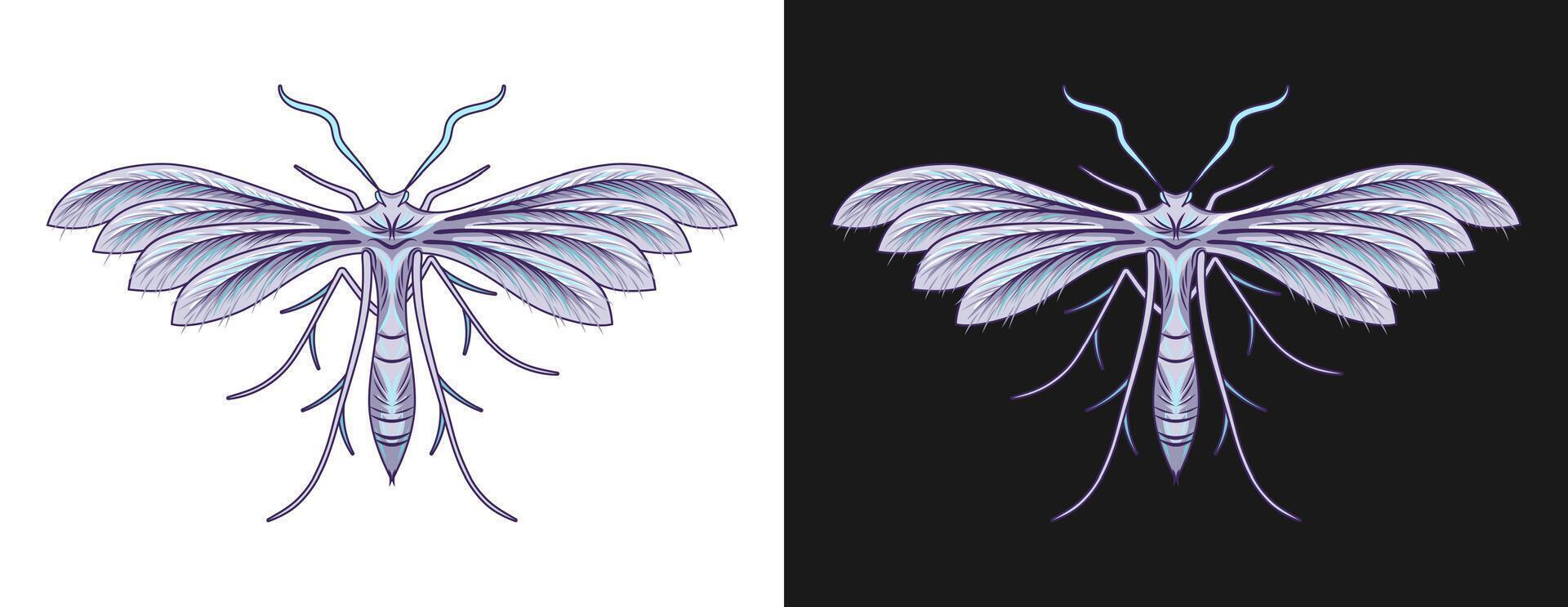 bianca prugna falena, insolito pallido notte farfalla per mistico, esoterico design. illustrazione nel Vintage ▾ stile. vettore