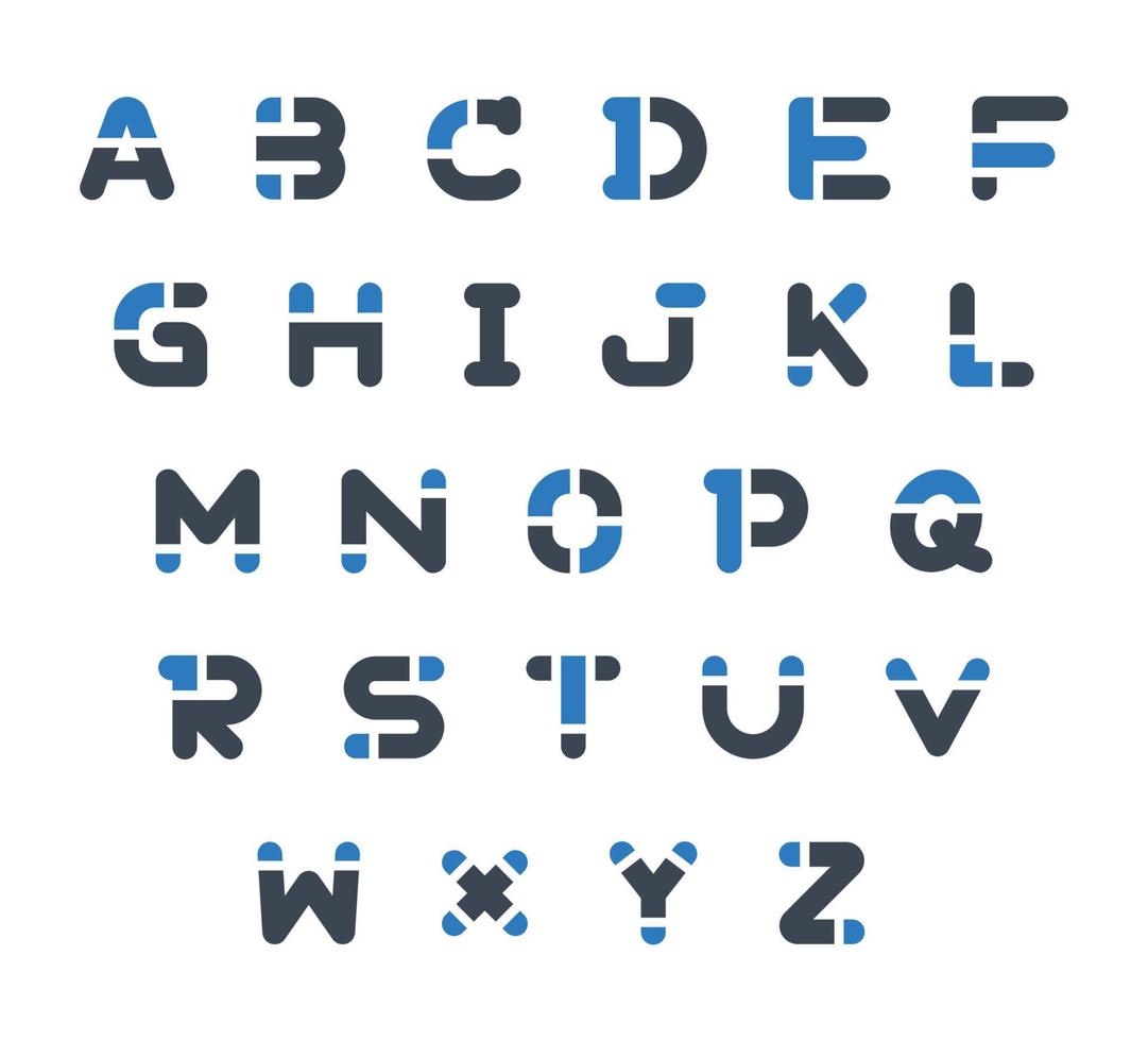 set di icone alfabeto - illustrazione vettoriale. abc, font, lettera, tipografia, maiuscolo, logo, testo, icone. vettore