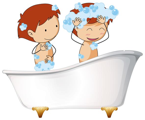 Due bambini nella vasca da bagno vettore