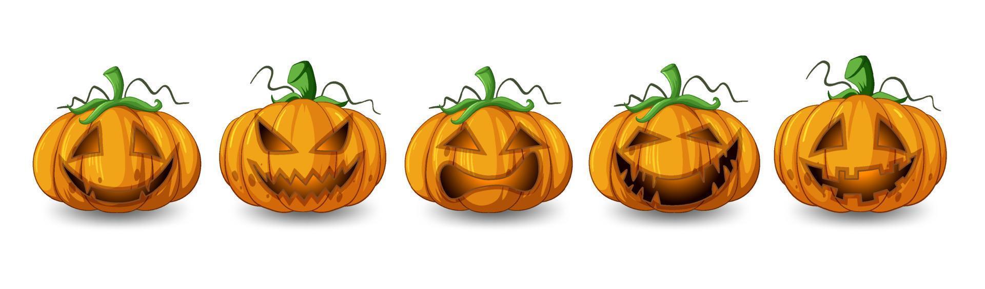 set di diverse zucche di halloween jack o'lantern vettore