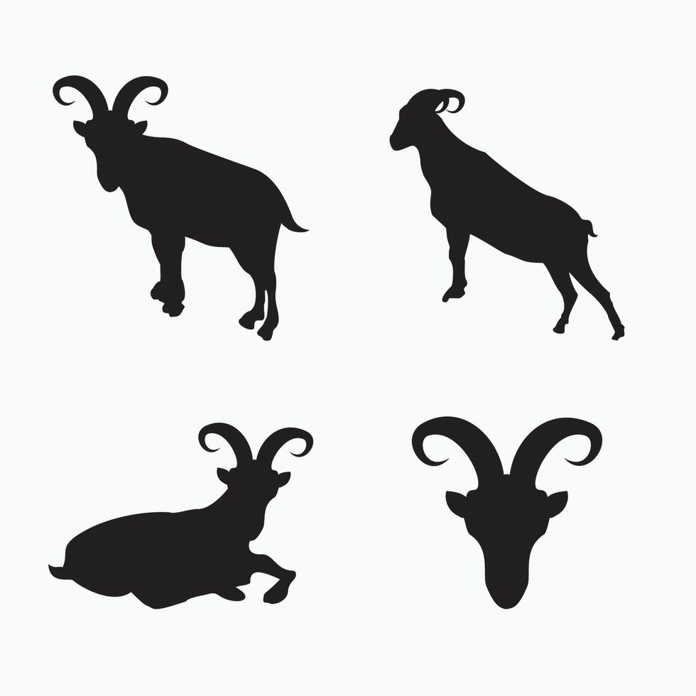 billy capra silhouette impostato isolato su bianca - capra, pecora, agnello logo emblema o pulsante icona silhouette - mammifero, animale icona vettore