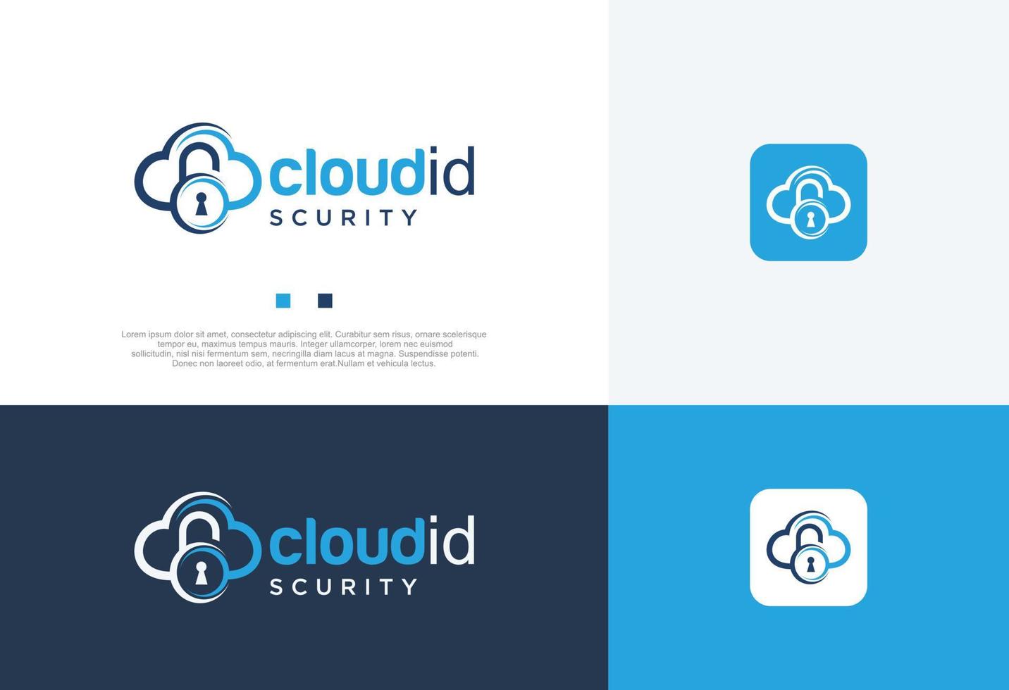 modello di progettazione dell'icona del logo del blocco cloud. disegno dell'icona del logo di sicurezza cloud. modello di logo chiave cloud. accesso al logo e dati sicuri nel cloud vettore