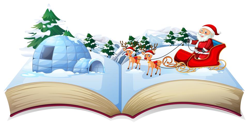 Libro magico di Natale aperto con Babbo Natale vettore