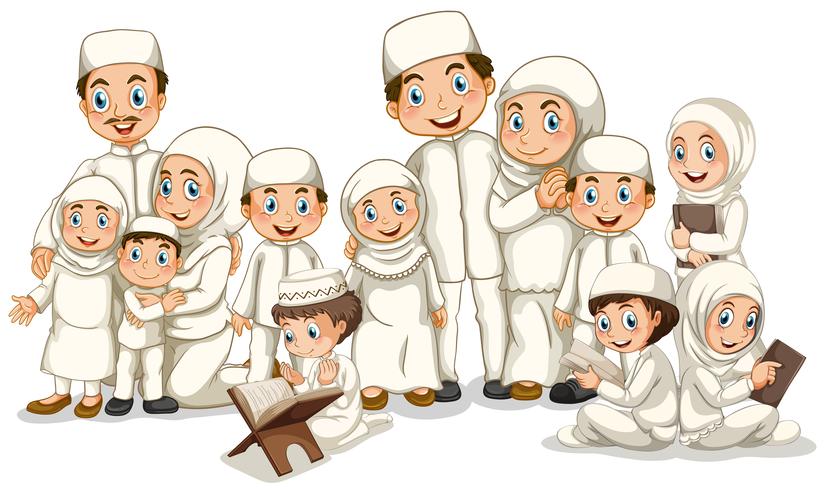 Famiglia musulmana in costume bianco vettore