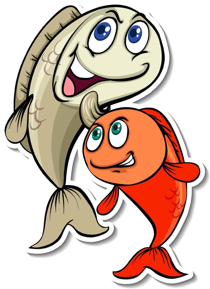 adesivo cartone animato due pesci animali vettore