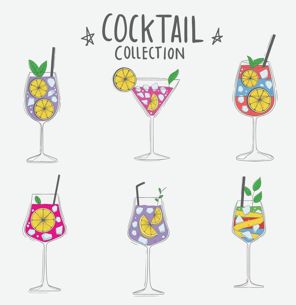 collezione di cocktail colorati disegnati a mano vettore