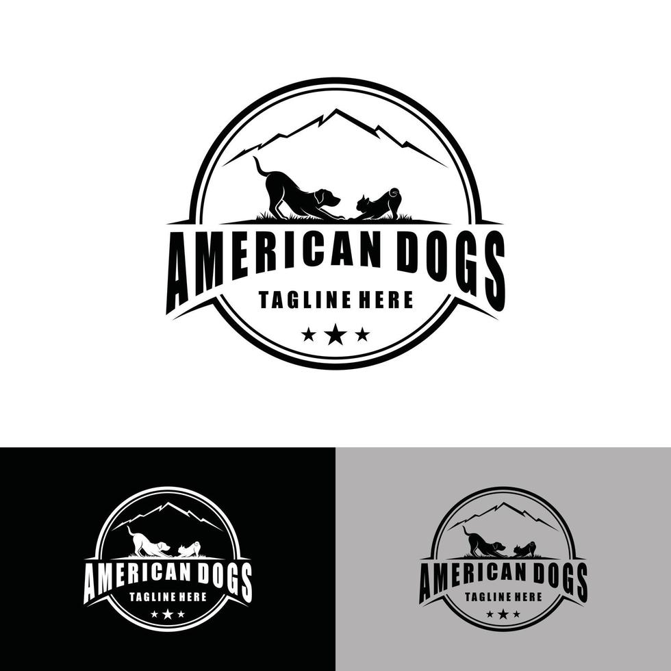 cane silhouette vintage e illustrazione vettoriale di design del logo della montagna rocciosa