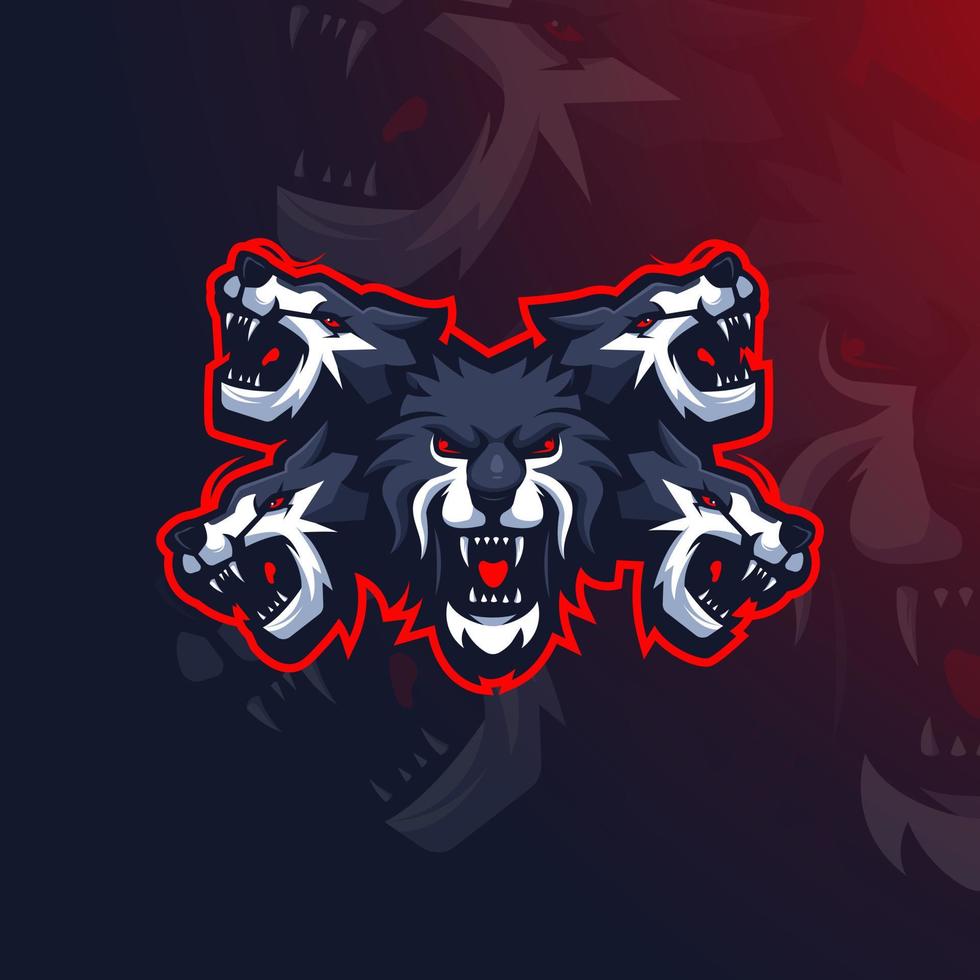lupi mascotte logo design illustrazione vettoriale per la squadra di eSports. lupo a cinque teste