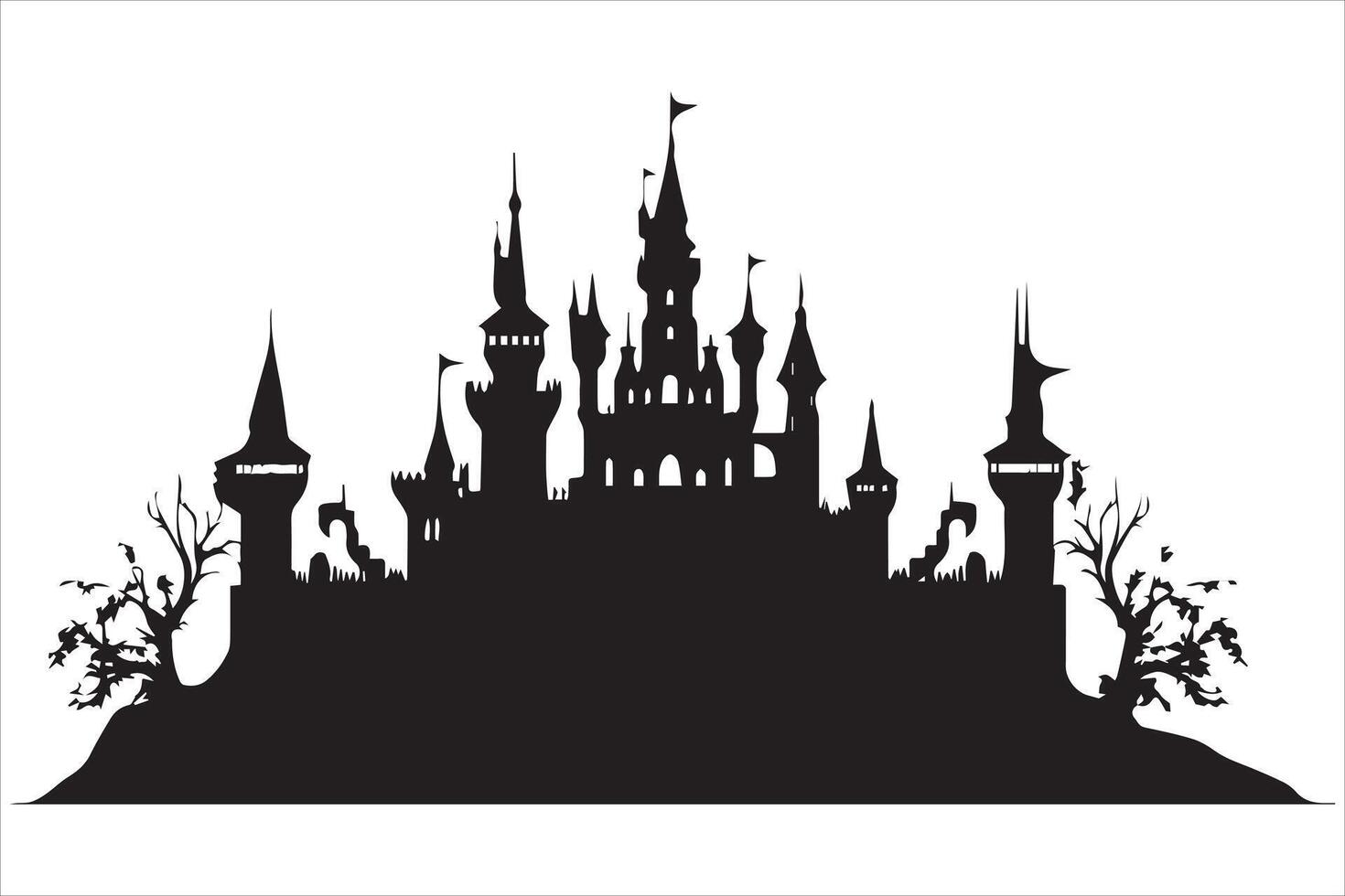 Halloween strega Casa nero silhouette gratuito vettore