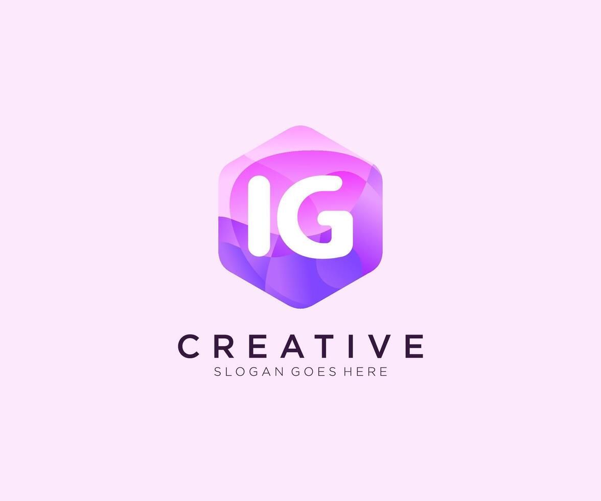 ig iniziale logo con colorato esagono moderno attività commerciale alfabeto logo modello . vettore